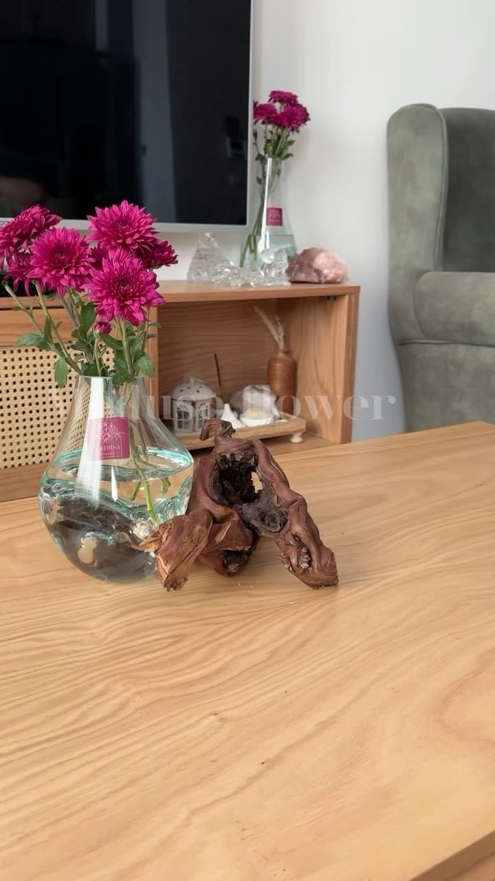 گلدان دکوری رومیزی تلفیقی چوب و شیشه