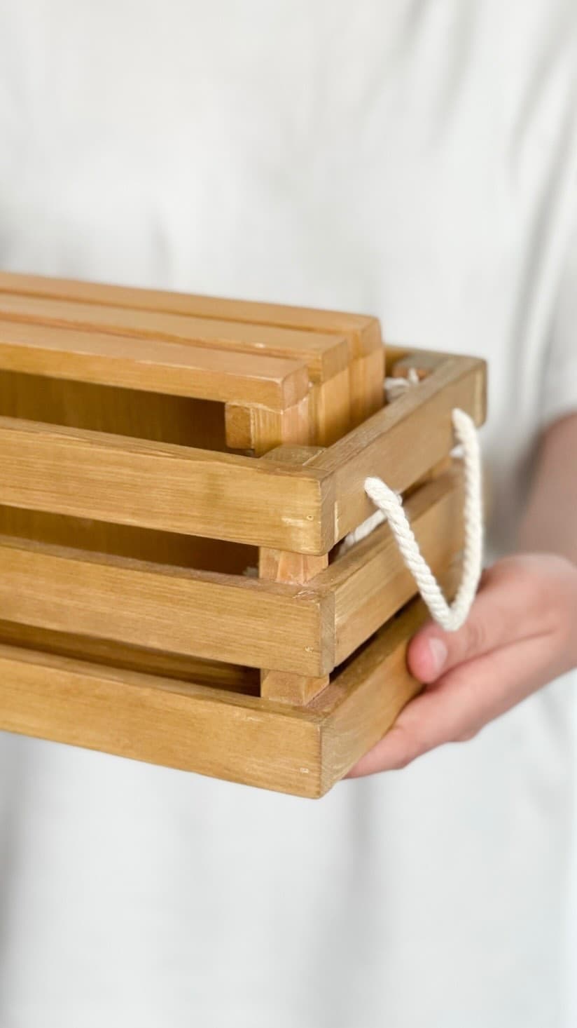 جعبه چوبی چند منظوره با دسته کنفی