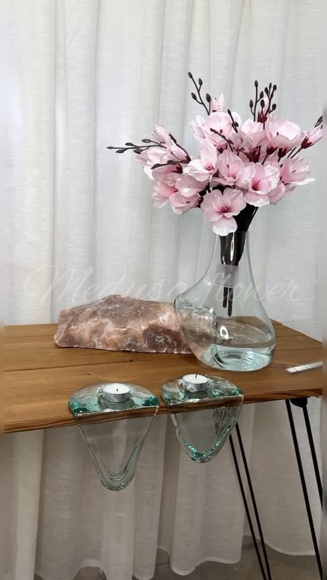 ست گلدان و جاشمعی شیشه‌ای دست‌ساز طرح سنگ نمک