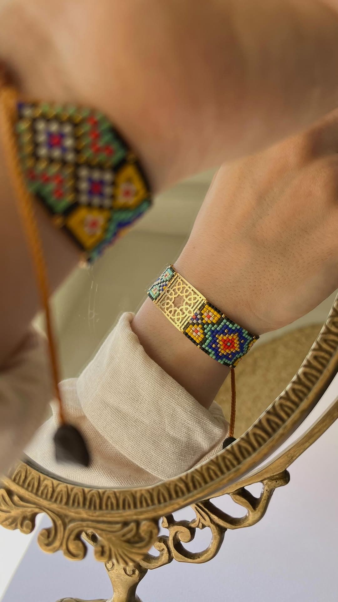 دستبند طلا و میوکی دست ساز طرح کاشی کاری گلستان