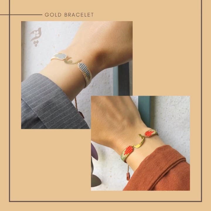 دستبند دستباف میوکی با پلاک طلا طرح حروف فارسی