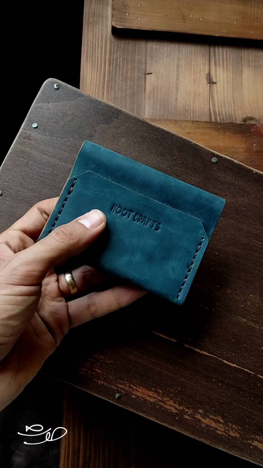 جاکارتی چرم طبیعی دست دوز مینیمال Hoot Crafts سبزآبی