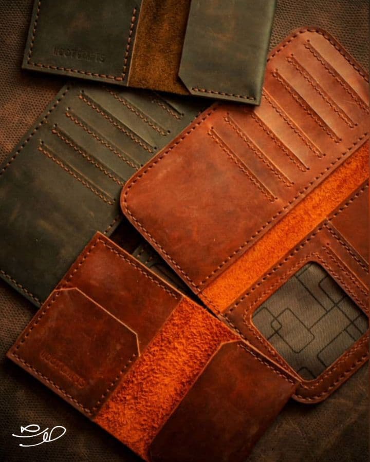 کیف پول و جاکارتی چرم طبیعی دست دوز هوت کرفتس مدل مینیمال