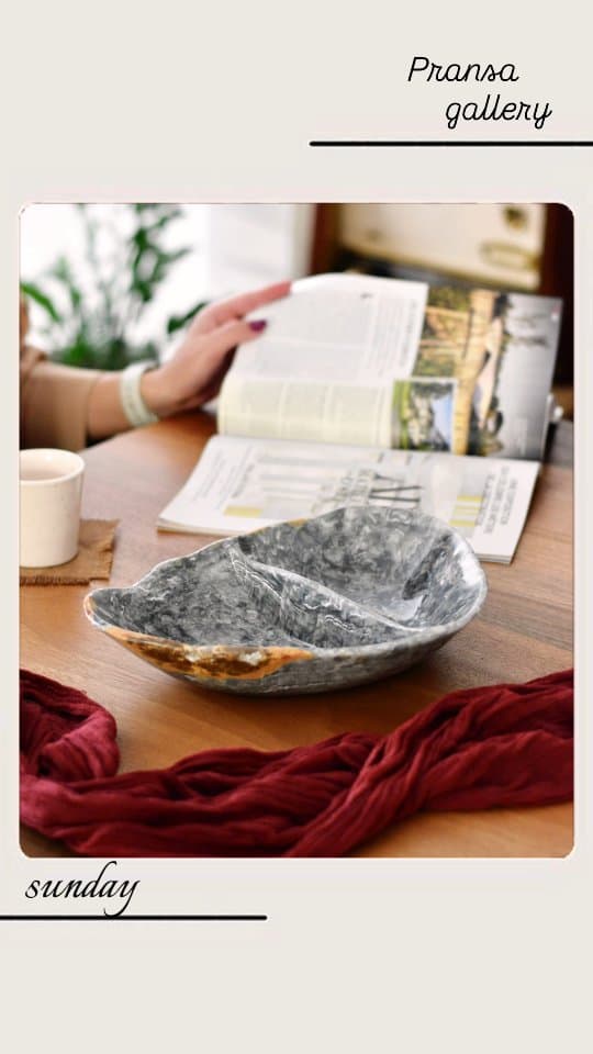 ظرف پذیرایی سنگی دو قسمتی طرح ماربل مدل پرنسا