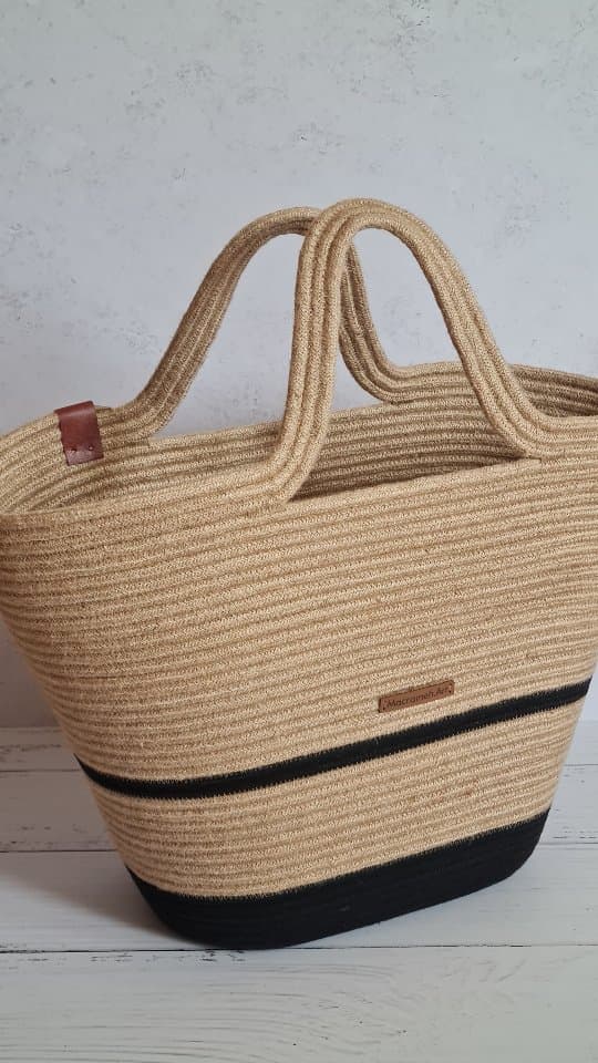 کیف ساحلی دست دوز بزرگ مدل قیطانی دو رنگ