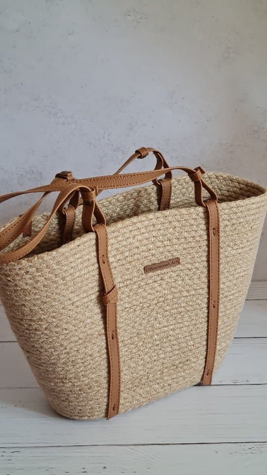 کیف دوشی زنانه کنفی دست دوز مدل ساحلی