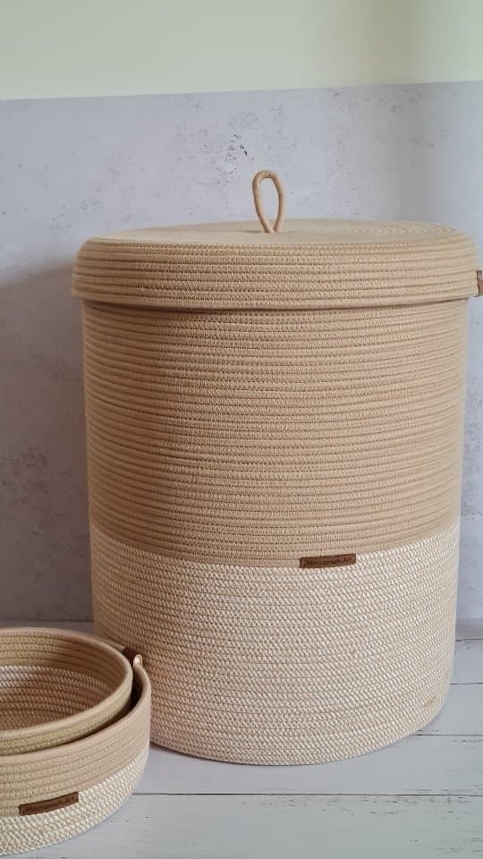 ست سبد سیسمونی قیطان دوزی دستبافت دو رنگ