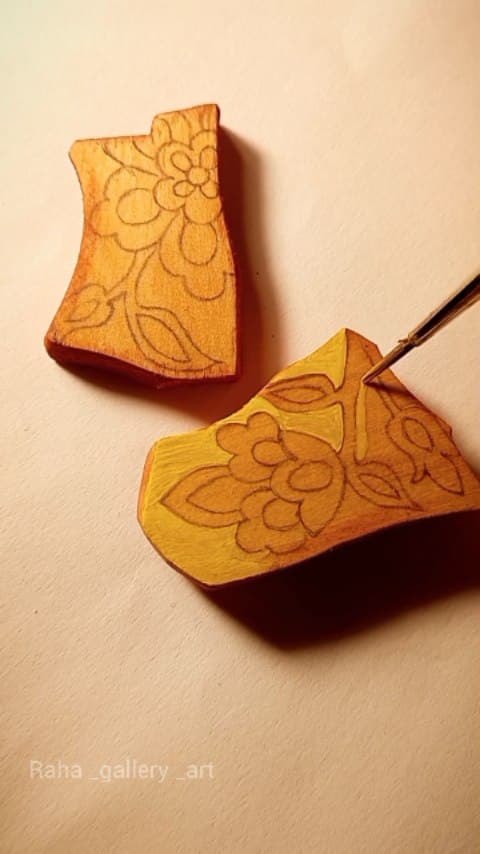 گوشواره چوبی دست ساز طرح کاشی سنتی