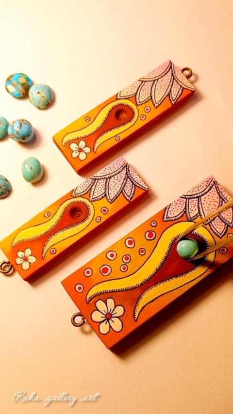 ست زیورآلات چوبی دست ساز طرح گل و مرغ