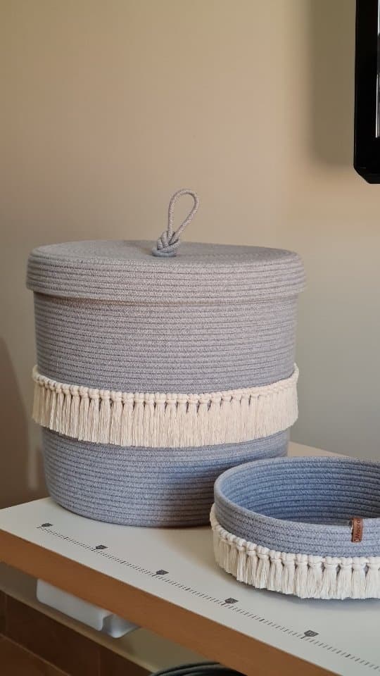 ست سبد نظم دهنده قیطانی دستبافت طوسی مدل ریشه دار