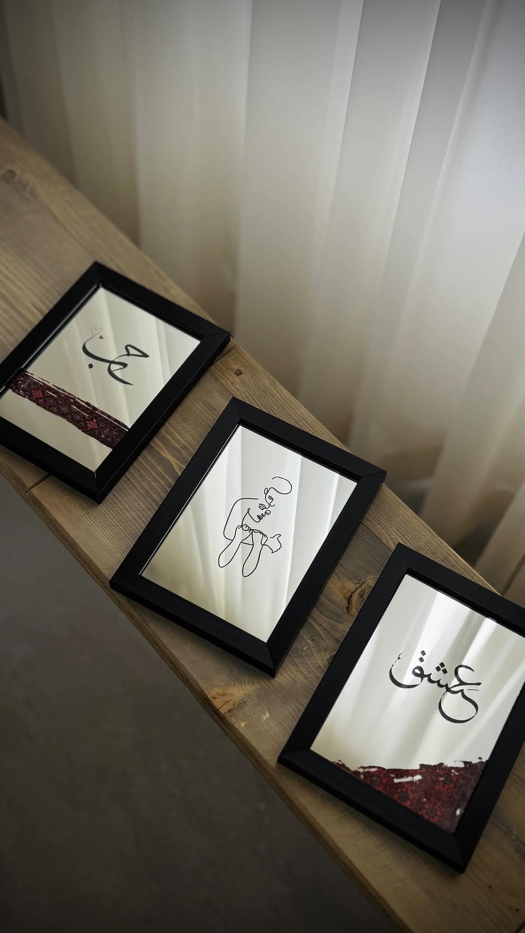 ست سه تایی قاب آینه دکوراتیو طرح خوشنویسی و لاین آرت