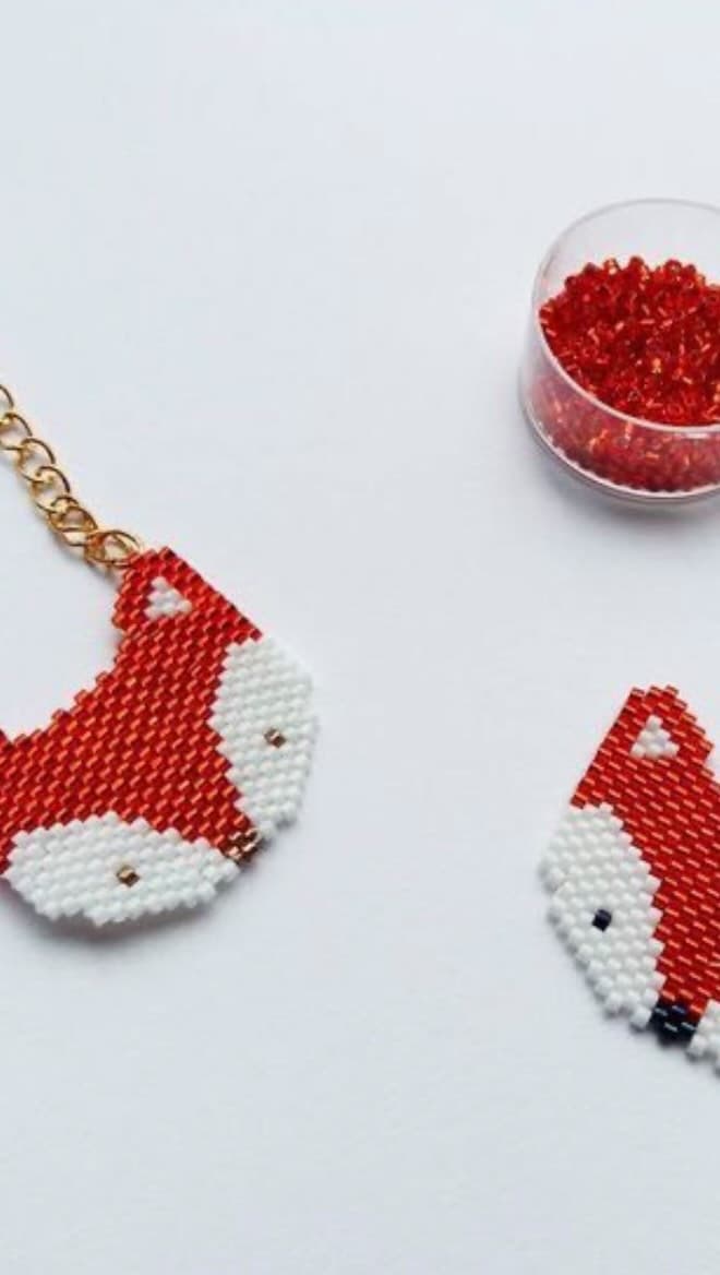 ست زیورآلات دستبند، گردنبند و گوشواره دست‌ساز طرح روباه با منجوق میوکی