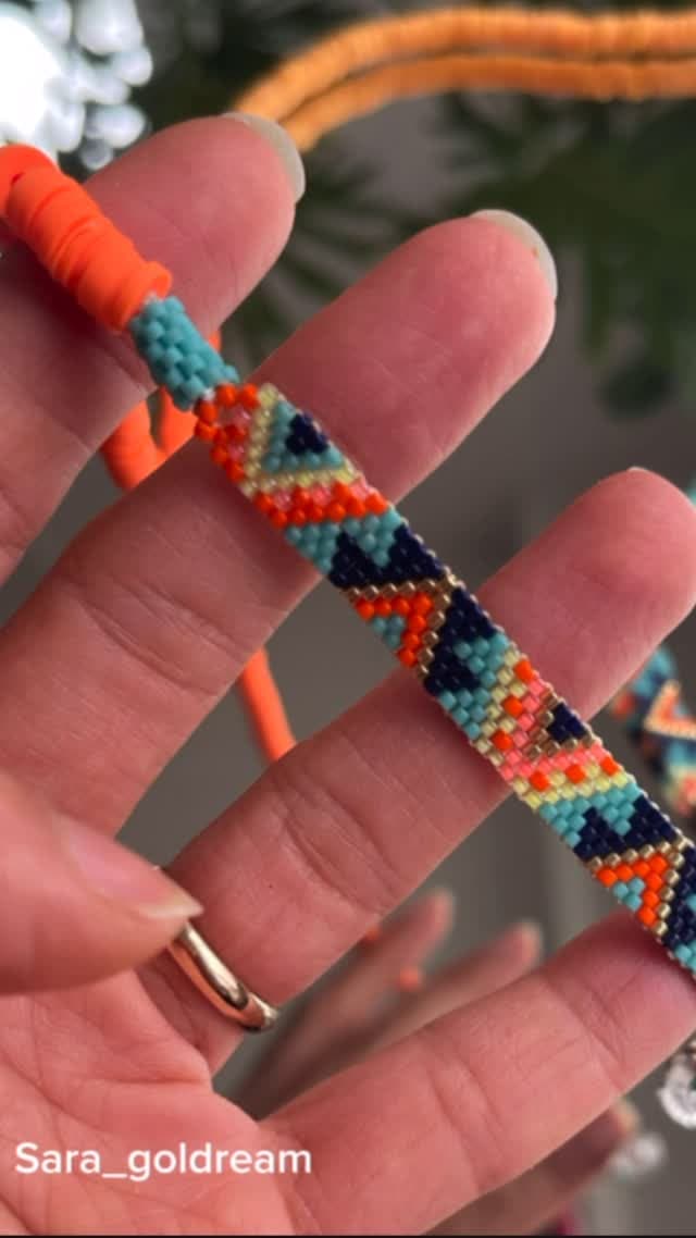 بند عینک دستساز منجوق بافی میوکی طرح آجری رنگارنگ