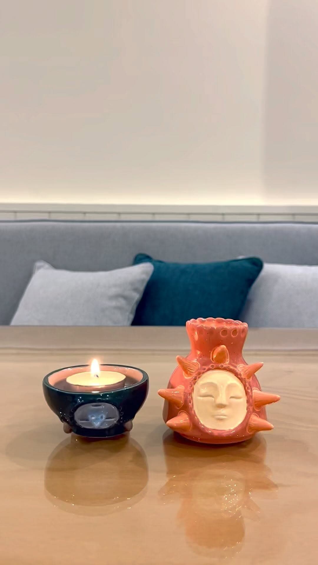 ست جاشمعی و کاور دکوراتیو سرامیکی طرح خورشید و گربه