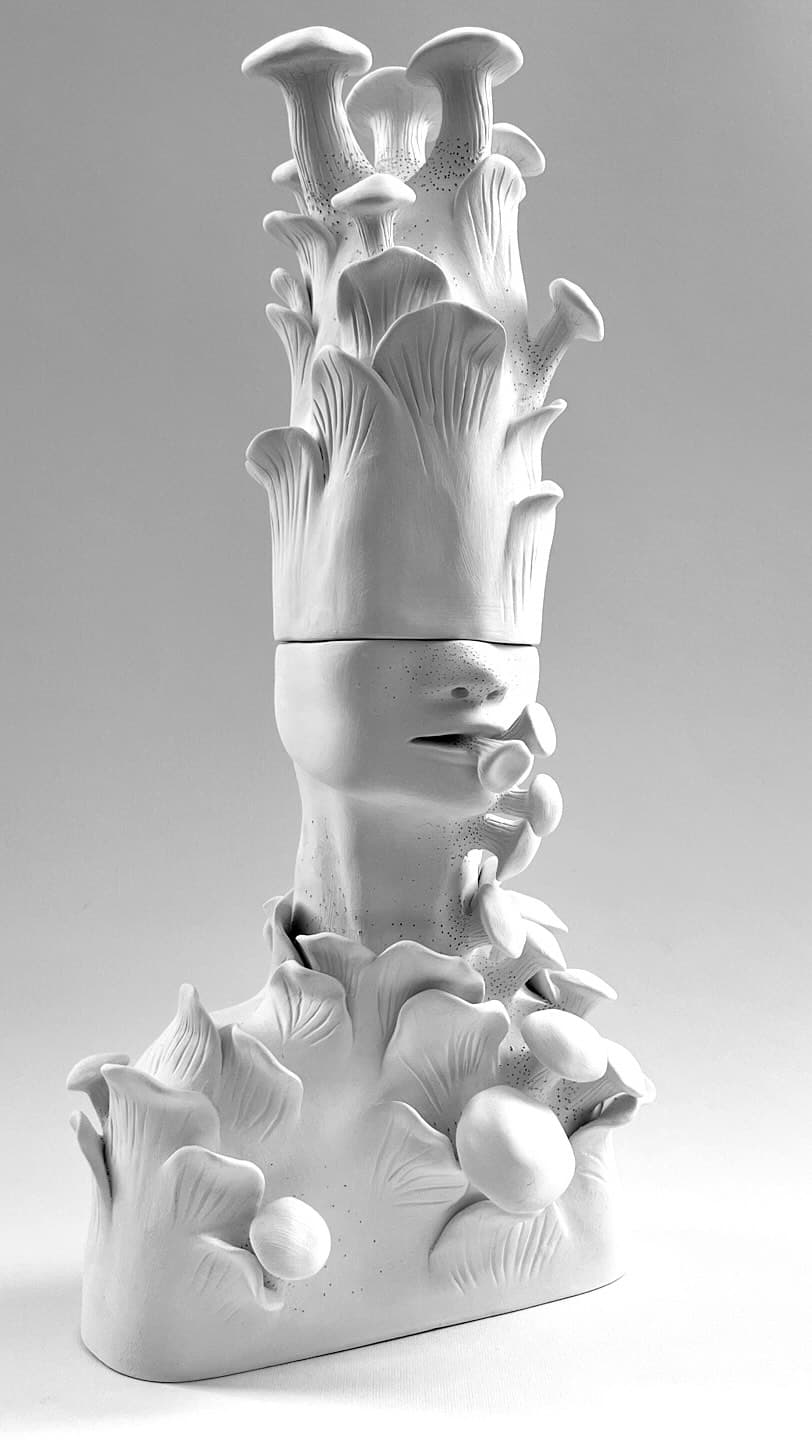 مجسمه دکوری سرامیکی دستساز طرح چهره و قارچ