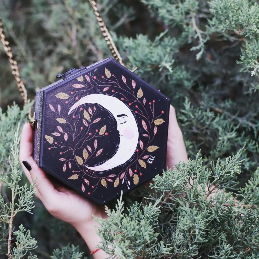 کیف چوبی شش ضلعی طرح ماه