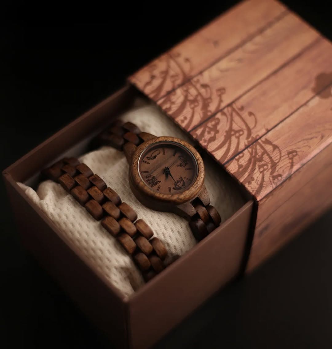 ست ساعت و دستبند چوبی مدل الیز