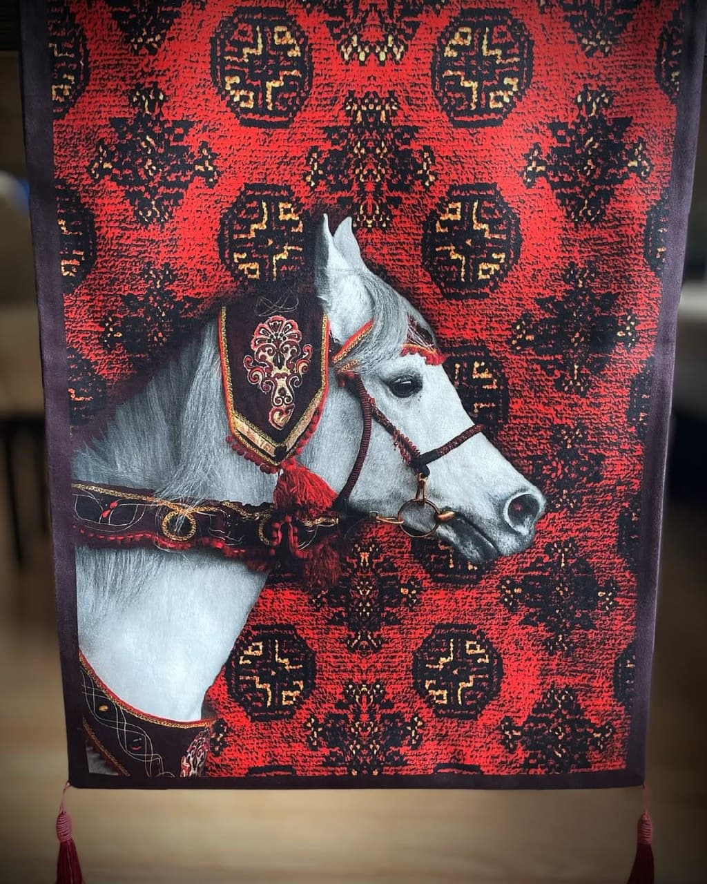 رانر مخمل طرح اسب و قالی ترکمن