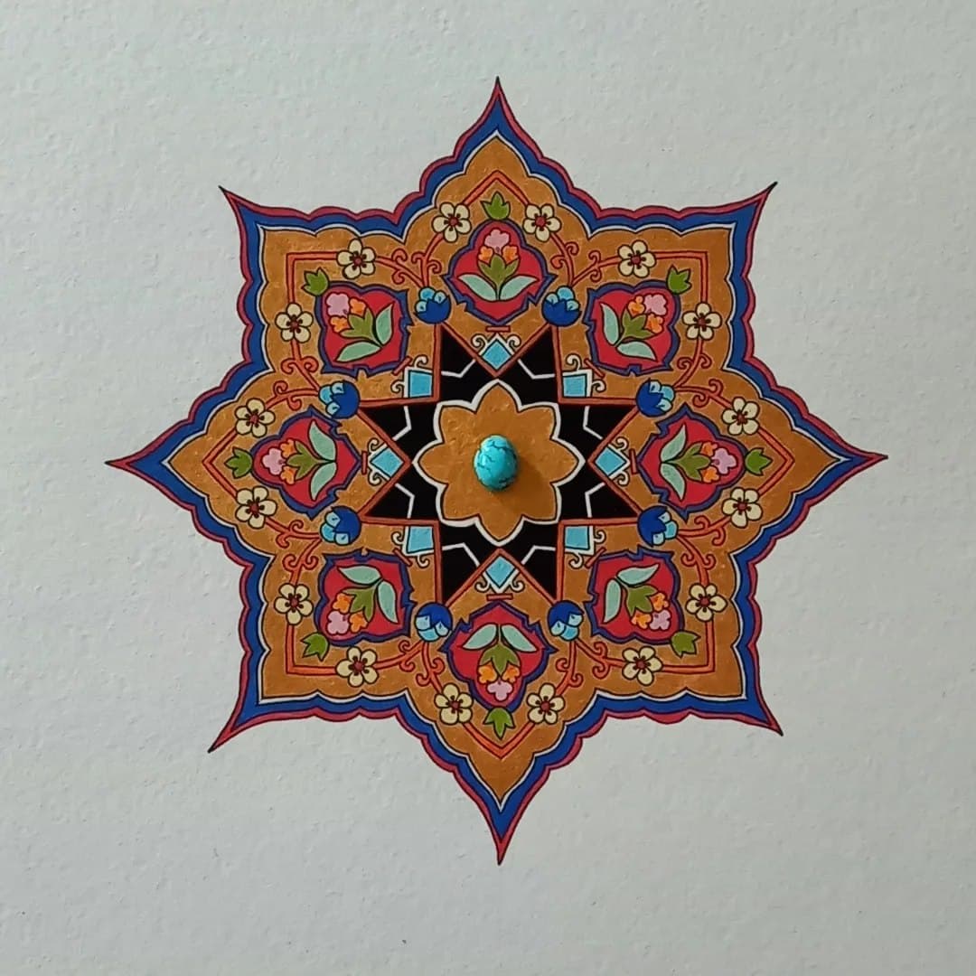 تابلو تذهیب شمسه دست ساز با نگین فیروزه