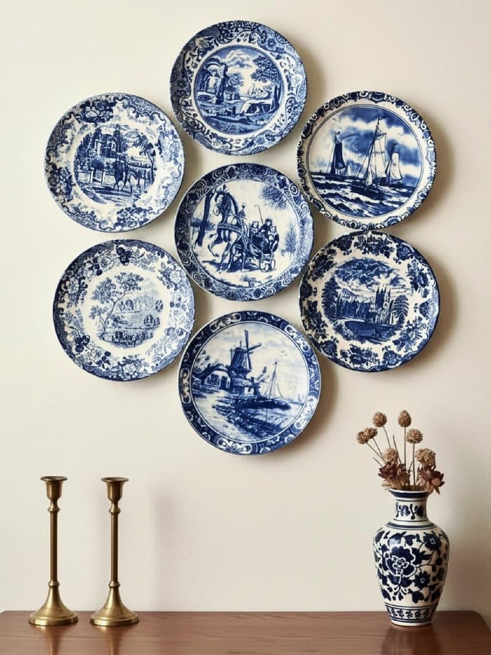 بشقاب دیوارکوب سرامیکی آنتیک طرح اروپایی