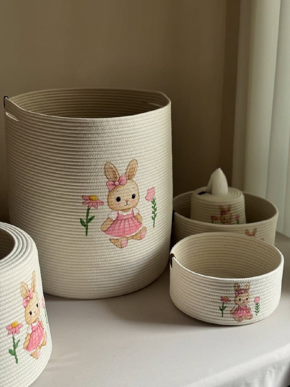 ست سبد نظم دهنده اتاق کودک طرح خرگوش صورتی