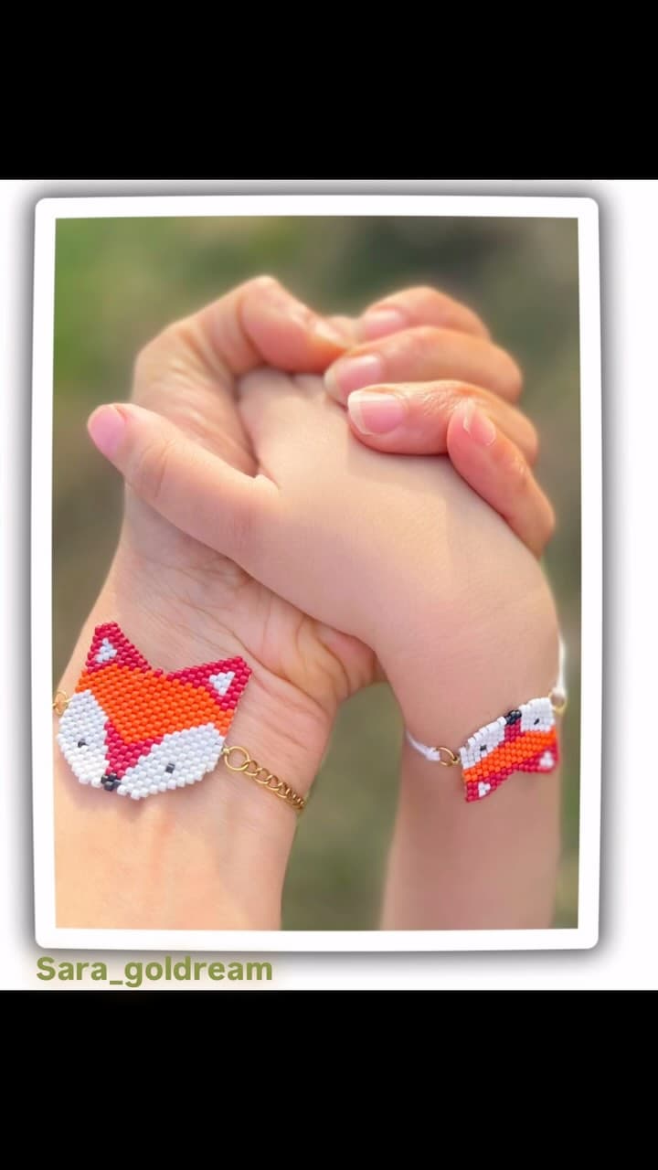 ست دستبند مادر و کودک طرح روباه بافته شده با منجوق میوکی